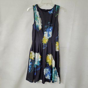 Calvin Klein Fit&Flare Dress Women‎ 2 Sleeveless Black Floral Pleated Lined